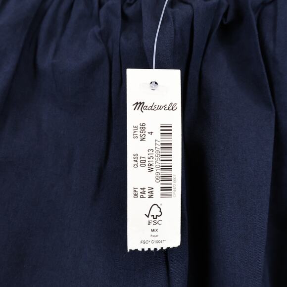 NWT Madewell Square-Neck Puff-Sleeve Babydoll Mini Dress In Navy Blue Size 4 - Picture 8 of 8